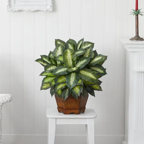 Vista 7 de Nearly Natural 6639 - Planta de Seda Dieffenbachia Dorada de 24 Pulgadas, Verde