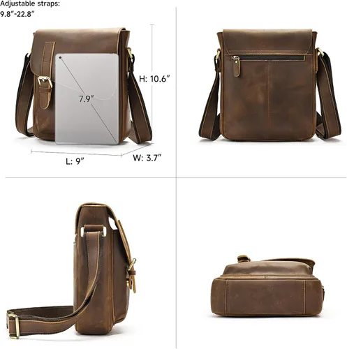 Vista 3 de NIUCUNZH Genuine Leather Men Messenger Bag Shoulder Crossbody Purse Work Coffee