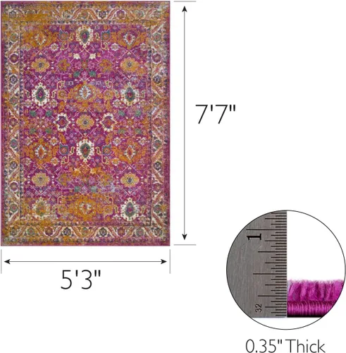 Vista 3 de Leick Home 594234 Laraline - Alfombra rectangular vintage de medallón turco con collage de medallón fucsia desteñido, para sala de estar