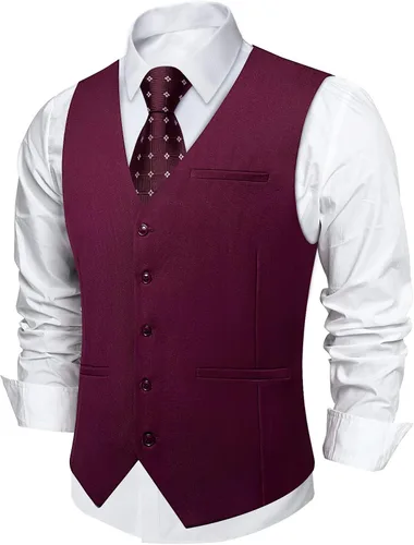 Vista 12 de DiBanGu Chaleco de traje para hombre Vestido formal de negocios Light Khaki