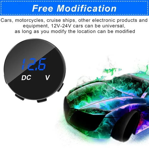 Vista 5 de 2 voltímetros de coche DC 12-24 mini pantalla digital, medidor de voltaje, medidor de voltaje impermeable, voltímetro de panel redondo brillante