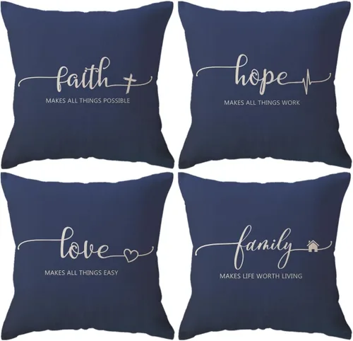 Vista 11 de Fundas de almohada inspiradoras con texto inspirador, fe, esperanza, amor, familia, fundas de almohada decorativas de 18 x 18 pulgadas, fundas