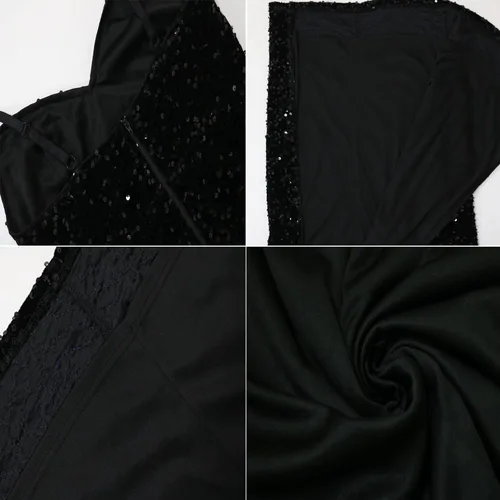 Vista 5 de Vestido largo de cóctel de noche sin mangas con hombros descubiertos y abertura para mujer