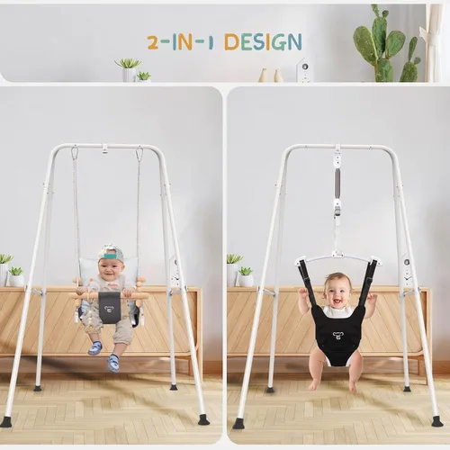 Vista 2 de RAGOZONERY Juego 2 en 1 para bebé con columpio para niños pequeños, Juegos de saltar para bebés y rebotadores, Juego de columpio para niños pequeños