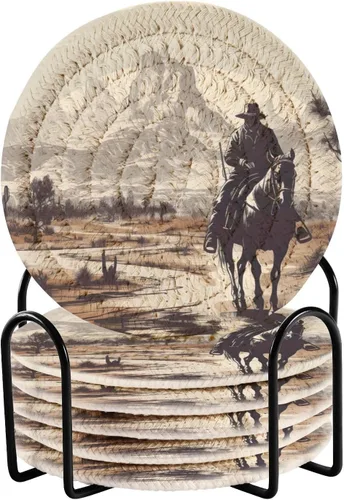 Vista 11 de 6 posavasos absorbentes de muñeco de nieve para protección de mesa, hechos a mano, redondos, tejidos con soporte y resistentes al calor, resistentes