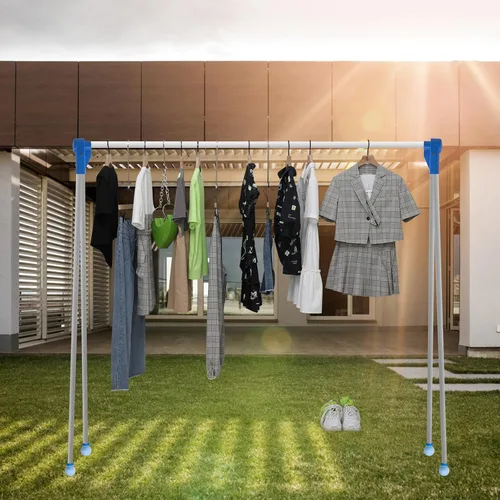 Vista 5 de Estante de secado telescópico plegable, colgador de ropa ajustable de acero inoxidable, estante de lavandería portátil para uso en interiores