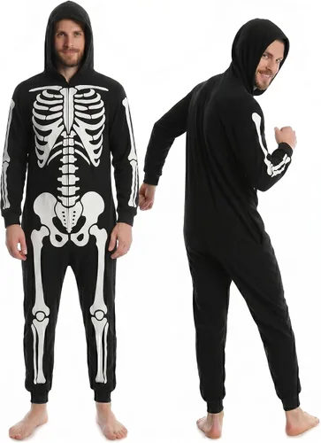 Vista 10 de SLEEPHERO Mono de forro polar para hombre, traje de unión con cremallera completa y capucha, pijama suave de una pieza para adultos Reno divertido