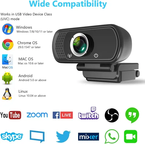Vista 4 de Cámara web XPCAM HD 1080p con micrófono, cámara web USB para computadora portátil y PC Webcam with Cover/Tripod,110°FOV Wide Angle,Plug and Play