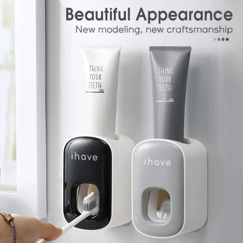 Vista 7 de iHave - Dispensador de pasta de dientes para montaje en pared para baño, exprimidor automático de pasta de dientes (gris)
