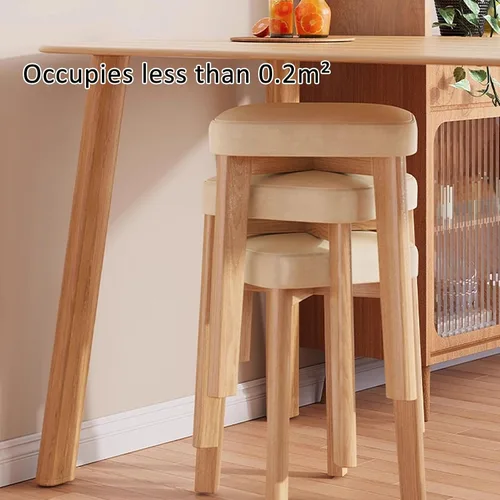 Vista 5 de JKGHK Dining Chairs, Cushioned Backless Bar Kitchen Chairs, Stackable Wooden Nesting Stool, Leather Room Stool, for Home, Office, Dining Room Gris