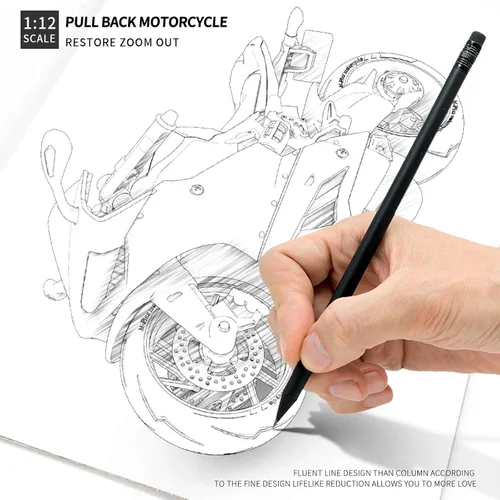 Vista 4 de Modelo de motocicleta de tracción hacia atrás, motocicleta de juguete a escala 1:12, juguete de motocicleta con luz y música para niños y niñas