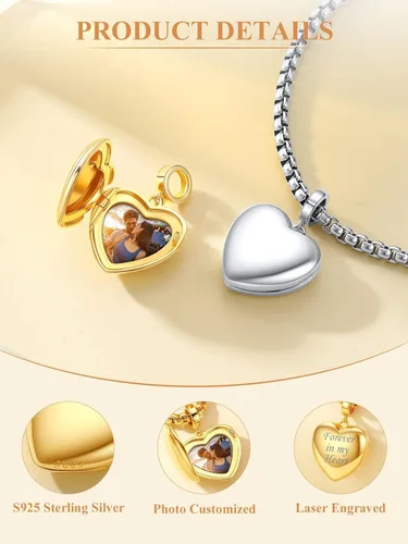 Vista 69 de Custom4U Photo Charms for Bracelets 925 Sterling Silver/Gold Plated Heart/Tree of Life/Round Charm Bead Personalized with Picture Custom