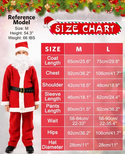 Vista 6 de Disfraz de Papá Noel para niños disfraz de Papá Noel de terciopelo para niños disfraz de Navidad 6 piezas traje de fiesta elegante para niños talla L