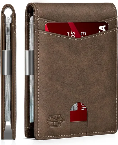 Vista 106 de Zitahli - Carteras delgadas con clip para dinero para hombre, tarjetero minimalista, de cuero, plegable, con bloqueo RFID, cartera de bolsillo