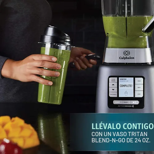 Vista 6 de [Usado] Calphalon Licuadora, vaso portátil Blend-n-Go de 24 onzas, motor ActiveSense de 1200 W, acero inoxidable oscuro
