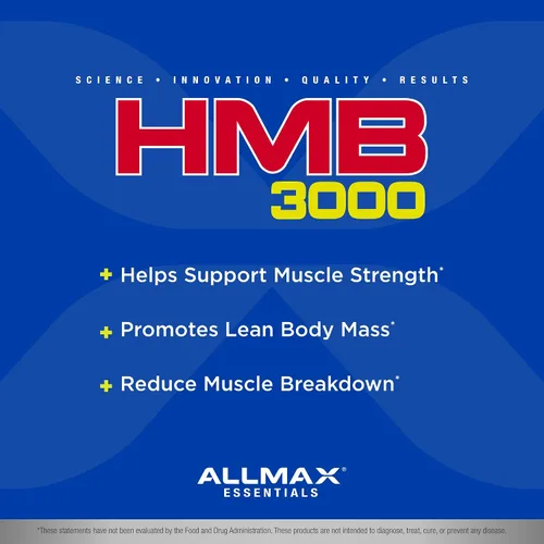 Vista 3 de ALLMAX HMB 3000 (120 cápsulas vegetales) – Apoya la fuerza muscular y reduce la descomposición muscular – Sin OMG, sin gluten – 30 porciones.