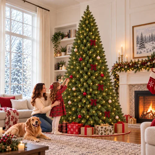 Vista 14 de Garvee 6 FT Prelit Pencil Christmas Tree, 100 Warm White LEDs, 578 Tips Snowy Pine Cones & Mixed Branches, Holiday Tree for Small Spaces