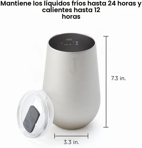 Vista 2 de Rabbit Vaso de vino de acero inoxidable de doble pared, incluye tapa deslizante sin salpicaduras