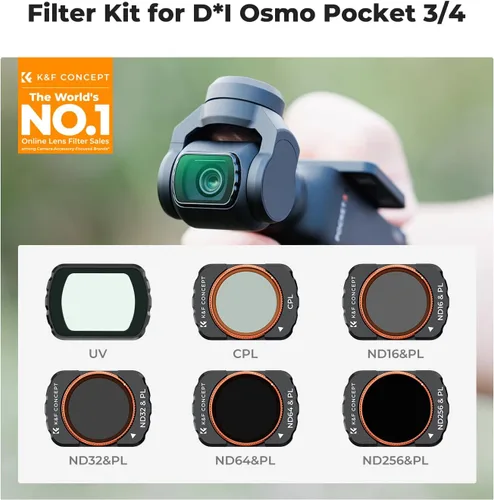 Vista 2 de K&F Concept Juego de Filtros UV/CPL/ND Compatible con DJI Osmo Pocket 3, Juego de 6 Filtros Magnéticos UV+CPL+ND16/PL+ND32/PL+ND64/PL+ND256/PL