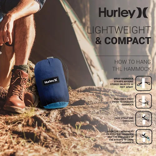 Vista 6 de Hurley Hamaca de camping Duo – Hamaca portátil para 2 personas para camping, hamaca resistente, tela de nailon de paracaídas – Accesorios de camping
