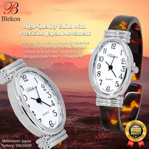 Vista 5 de Blekon Collections - Reloj de pulsera para mujer, redondo, ovalado, rectángulo, con forma de caja acrílica, diseño de concha de tortuga