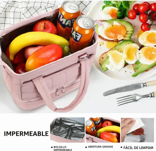 Vista 5 de Bluboon Lonchera para mujeres Bolsa de almuerzo aislada de doble cubierta, Lonchera acolchada de quilt con abertura ancha, loncheras reutilizables