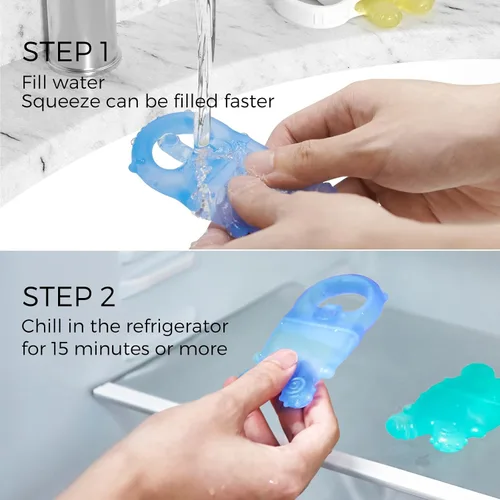 Vista 3 de Momcozy Juguetes mordedores para bebés, juguetes de dentición de silicona rellenables con agua fría para bebés, mordedor frío, mordedores de agua