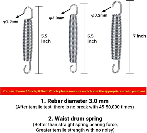 Vista 3 de 5.5inch/6.5inch/7inchTrampoline Springs Heavy Duty Stainless Steel Replacement Trampoline Replacement Parts, Weather-Resistant, Includes Tool and