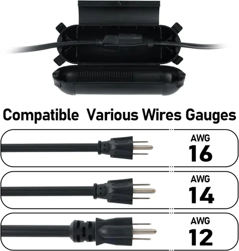 Vista 3 de EP Paquete de 3 cubiertas de seguridad para cables de extensión – Carcasa de sellado impermeable para interiores y exteriores para cables AWG