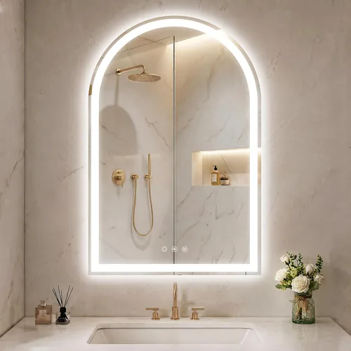 Vista 30 de Espejo de baño con iluminación LED arqueada de 24 x 30 pulgadas con Rectangular Negro