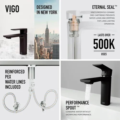 Vista 7 de VIGO Davidson - Grifo de lavabo de baño de un solo mango, 6 pulgadas, negro mate, diseño moderno, latón macizo, válvula de disco WaterSense