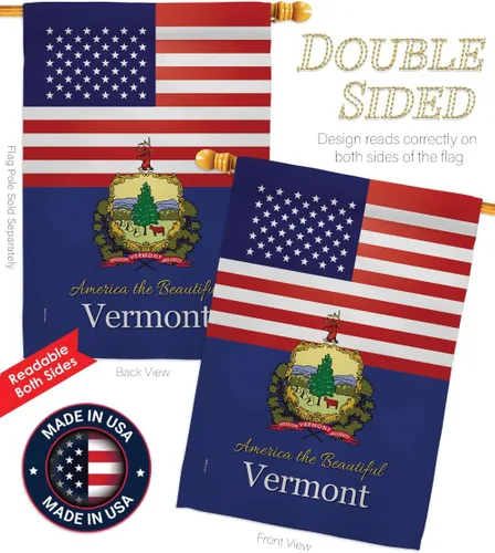 Vista 3 de Americana Home & Garden US Vermont House Bandera Pack Estados Regionales Estados Americanos Territorios República País Particular Área Bordado