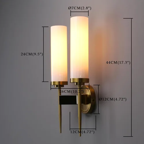 Vista 8 de Phansthy Aplique de pared de latón antiguo, lámpara de tocador de baño, iluminación de pared con pantalla de cristal blanco ciclinder de 2.8