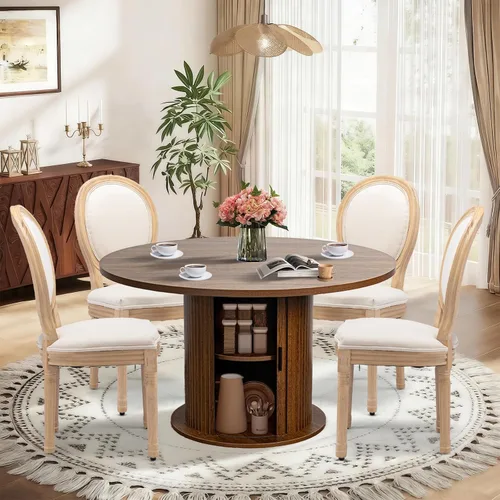 Vista 10 de SoarFlash Juego de mesa de cocina y sillas para 4, juego de mesa de comedor de 47 pulgadas para 4 personas con sillas tapizadas de terciopelo, juego