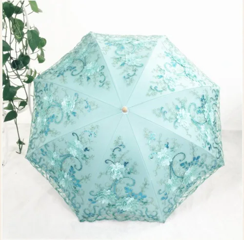 Vista 2 de Honeystore Sombrilla bordada con flor 3D plegable UV con encaje clásico