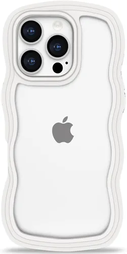 Vista 43 de Anuck Funda para iPhone 13 Pro con borde ondulado, diseño trasero transparente, agarre antideslizante, forma de marco rizado ondulado, a prueba