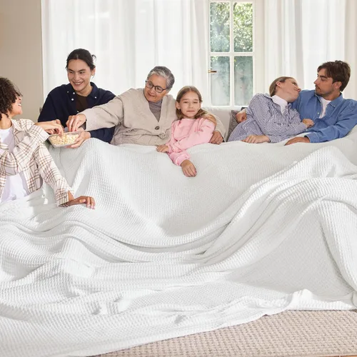 Vista 52 de Bedsure Gentlesoft - Manta de 100 % algodón, tamaño Twin XL, para dormitorio universitario, transpirable y suave, manta Twin de tejido waffle