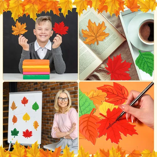 Vista 7 de Cholemy 108 piezas de hojas de arce, decoración de otoño para el aula, decoración de tablón de anuncios de otoño, papel de hojas de otoño