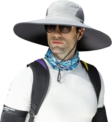 Vista 10 de Leotruny Sombreros de ala ancha para hombre UPF50+ sombrero impermeable transpirable para pesca, senderismo, camping