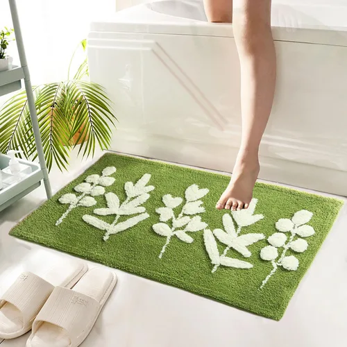 Vista 14 de Hi Space Alfombras de baño de 24 x 16 pulgadas con hojas para baño, antideslizante, lavable a máquina, suave, absorbente, bonita alfombra de baño