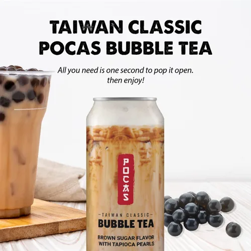 Vista 4 de Pocas Taiwan Classic Bubble Tea con perlas de tapioca, azúcar morena, 16.5 onzas (paquete de 24)