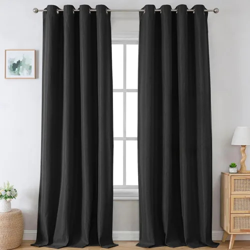 Vista 31 de H.VERSAILTEX Cortinas opacas de lino de 45 pulgadas de largo para dormitorio/sala de estar con aislamiento térmico con ojales, cortinas de lino