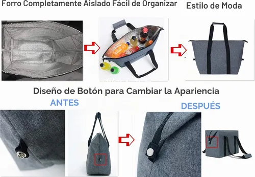 Vista 6 de Bolsas enfriadoras de compras aisladas con cremallera superior para comestibles, bolsa de espuma térmica reutilizable para viajes, picnic