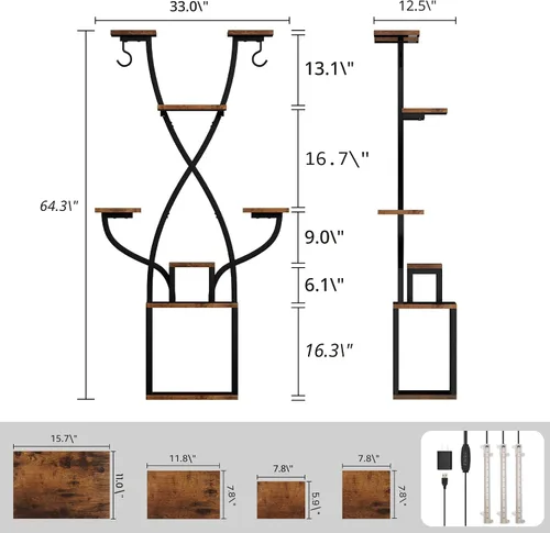 Vista 3 de Soporte para plantas de interior con luces de crecimiento, estante de metal de 8 niveles para múltiples plantas, soporte de esquina de 64 pulgadas