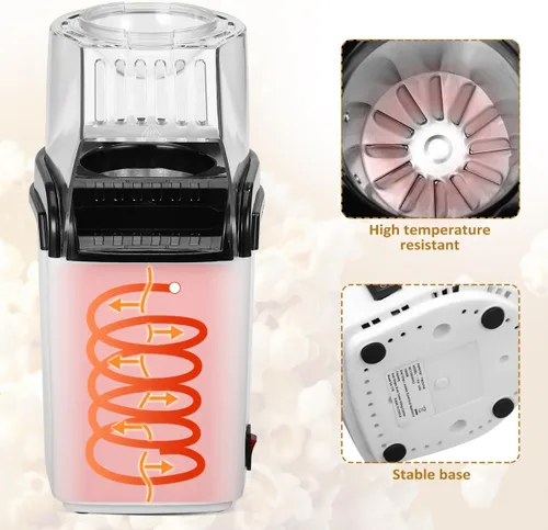 Vista 3 de Ciieeo Máquina eléctrica de palomitas de maíz de aire caliente, compacta para el hogar, con tapa de medición, enchufe de 110 V, fácil operación