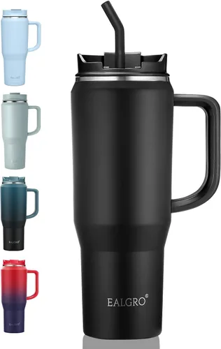 Vista 12 de EALGRO Botella de agua aislada de 40 onzas con popote y asa, frasco de agua deportivo de metal grande, taza de café de viaje de acero inoxidable