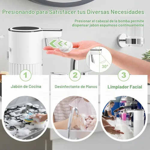 Vista 3 de Dispensador automático de jabón espumoso activado por empuje, dispensador de jabón para cocina, control de flujo continuo de 13.5 fl oz