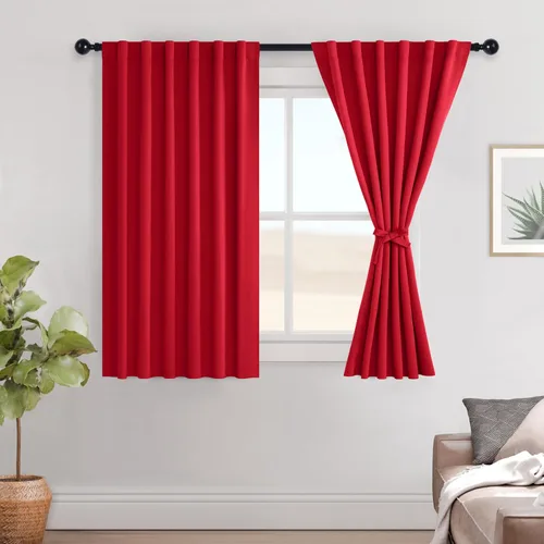 Vista 102 de Hiasan Cortinas opacas negras para dormitorio, cortinas opacas cortas de 45 pulgadas de largo, con aislamiento térmico, bolsillo para barra