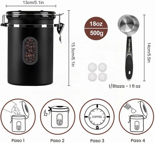 Vista 2 de Recipiente de café hermético de 50.7 fl oz con rastreador de fecha y ventana transparente, almacenamiento de granos de café de 18 onzas fluidas