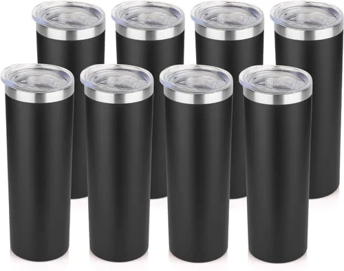 Vista 8 de HASLE OUTFITTERS Juego de vasos delgados de 20 onzas a granel, vasos delgados aislados de acero inoxidable con tapas, tazas de café reutilizables